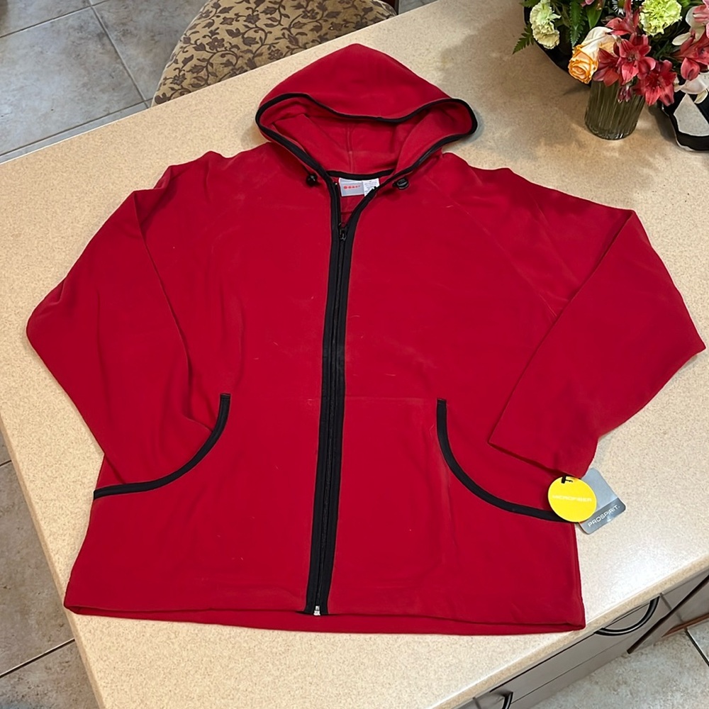 Microfiber Fleece zipper jacket with hood. NWT